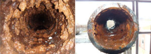 before and after examples of pipes that had a lot of buildup and are now cleaner Blue Earth Products The Science of Safe Water